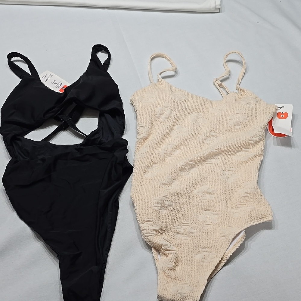New Cider Trendy Black and Cream One-Piece Swimsuits